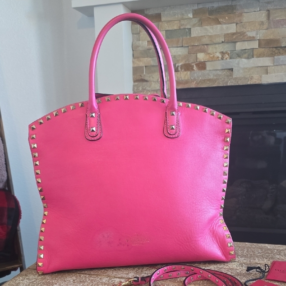 Valentino Vibrant Pink Studded Tote - Picture 3 of 16